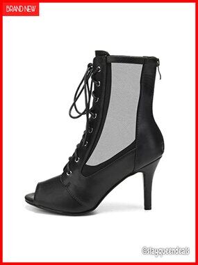 Women's High Heel Jazz Dance Boots Lace-Up Mesh Peep Toe